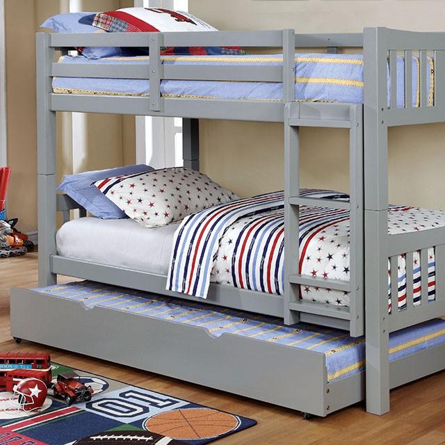Cameron Dark Walnut, White & Gray Full/Full Bunk Bed - Furniture 2 Go- FL