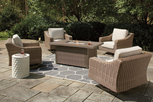 Beachcroft Beachcroft Fire Pit Table with Four Nuvella Swivel Lounge Chairs - Furniture 2 Go- FL