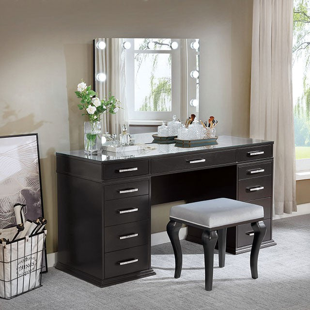 Valentina Vanity Set White & Dark Gray - Furniture 2 Go- FL